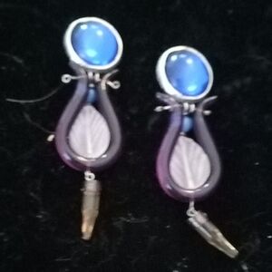 Blue and Purple Leaf Drop Clip On Earrings - Women Jewelry